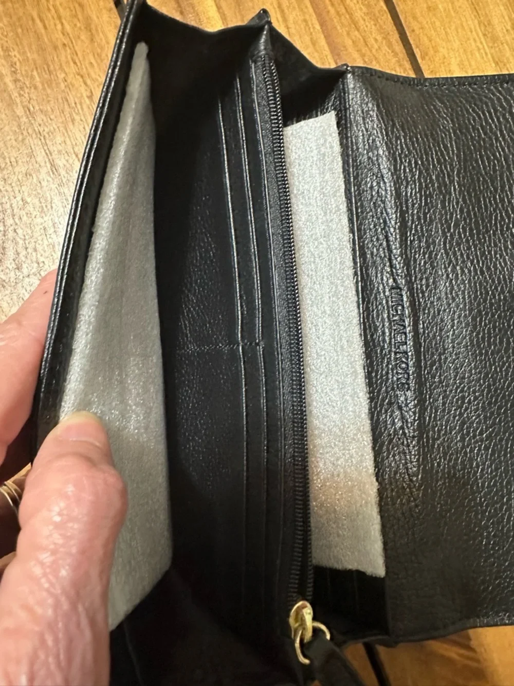 Michael Kors Black Leather Continental Wallet with Gold MK Emblem